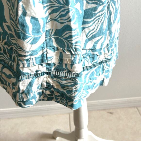 Linen Dress moon stars sea shells beach boho teal green Tropical Pockets retro s - Picture 3 of 13